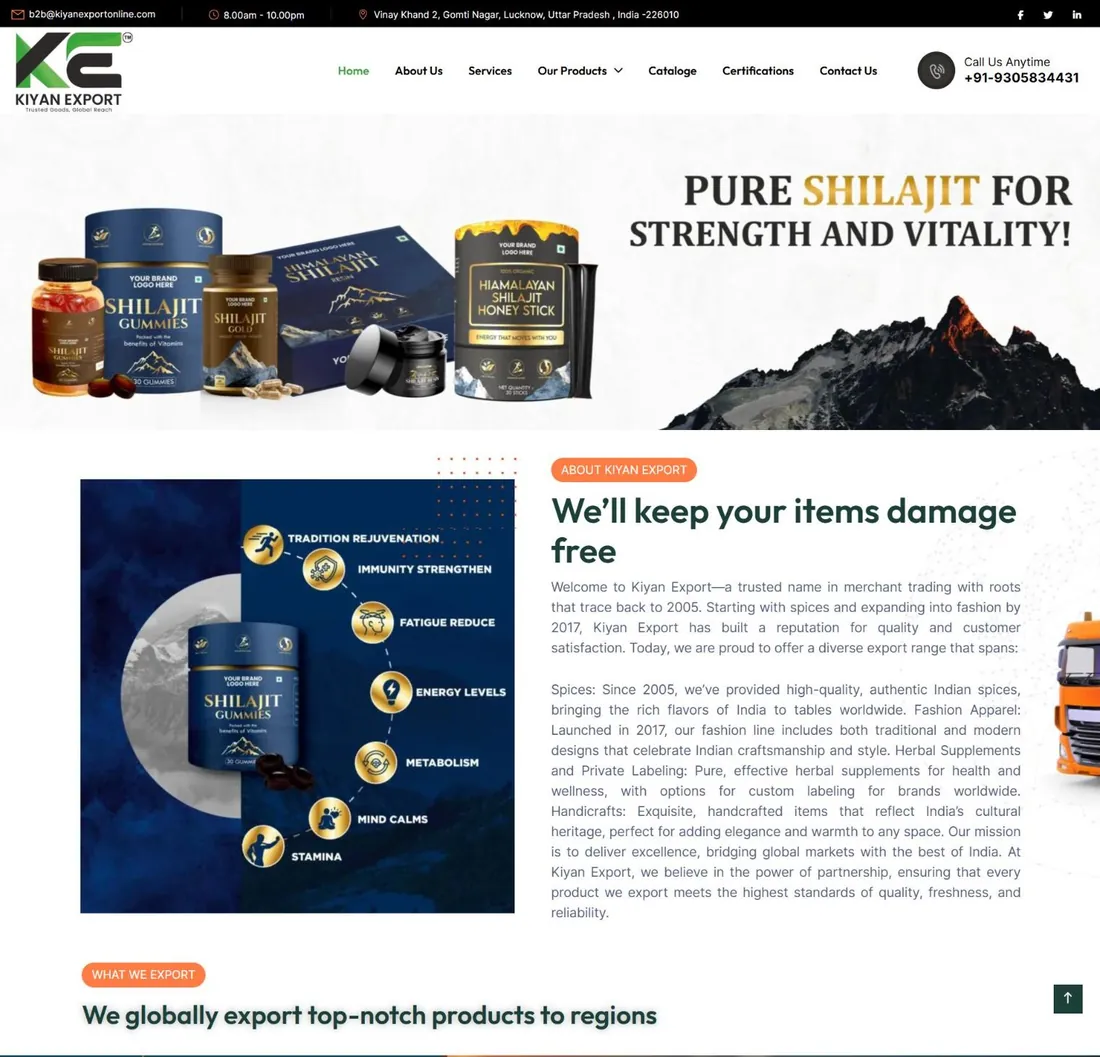 Kiyan Export website home page