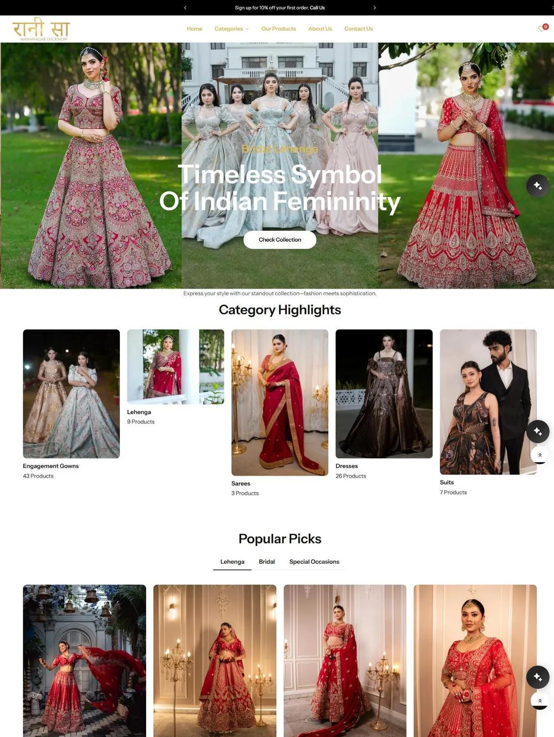 RaniSa website home page